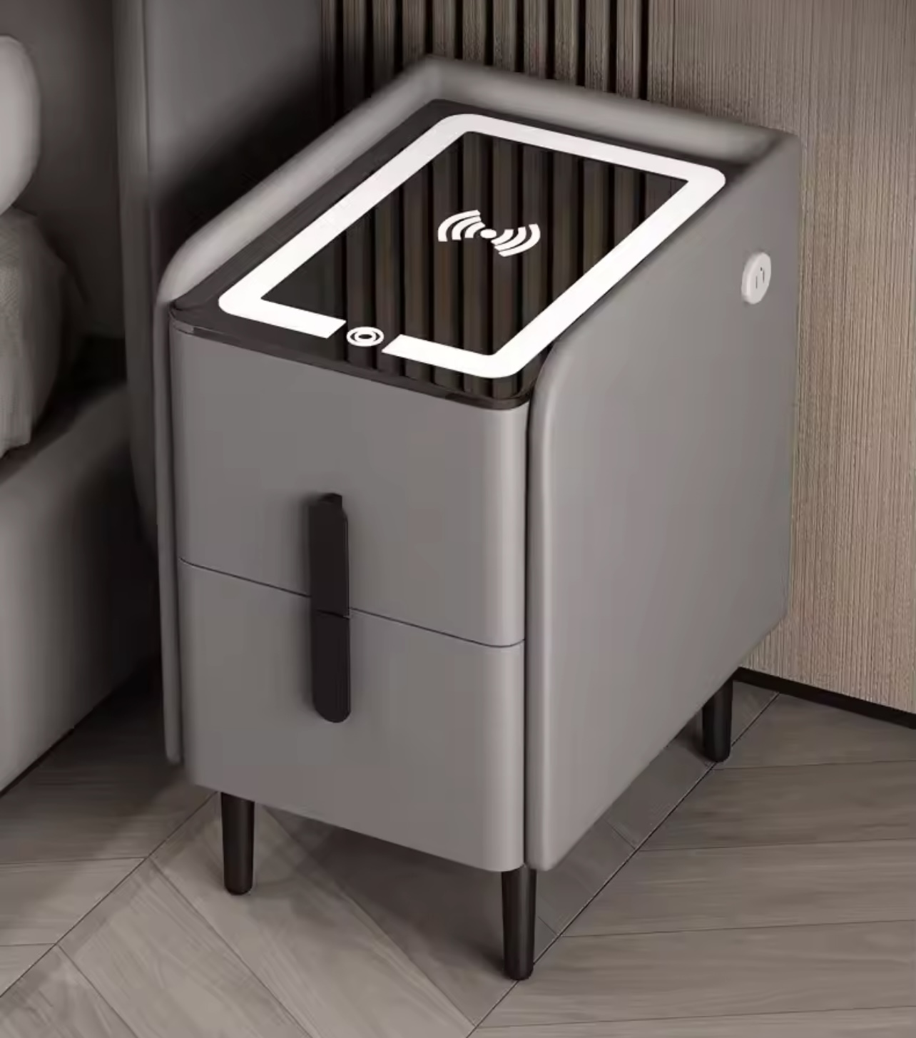 طاولة سرير مع شاحن و LED